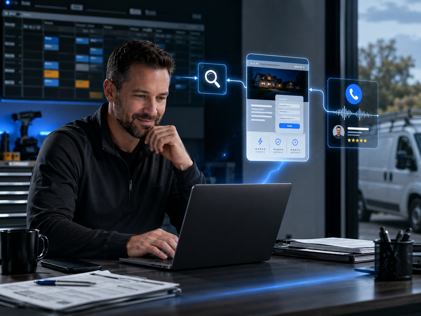 A business owner reviewing an organized follow-up system