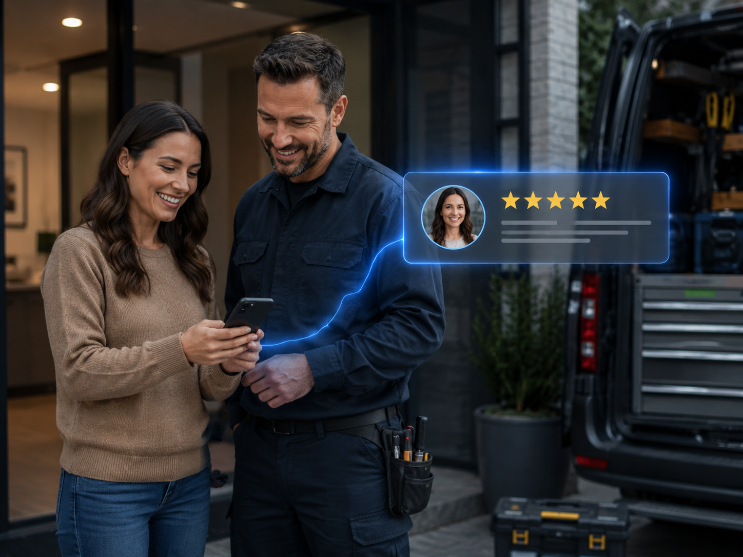 A happy customer leaving a five-star review